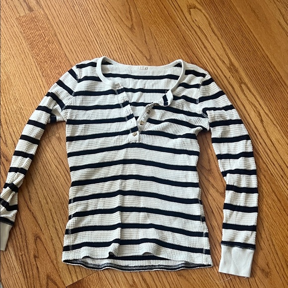 J. Crew Tops - J. Crew Striped Long Sleeve Henley Top nautical small gold buttons